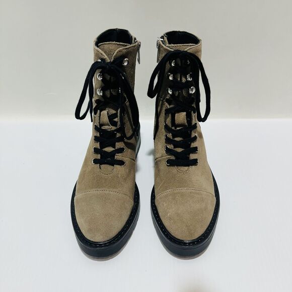 AllSaints Dusty Women's US 7 Combat Boots Light Gray Tan Cow Suede NWOB $299 - Picture 4 of 12